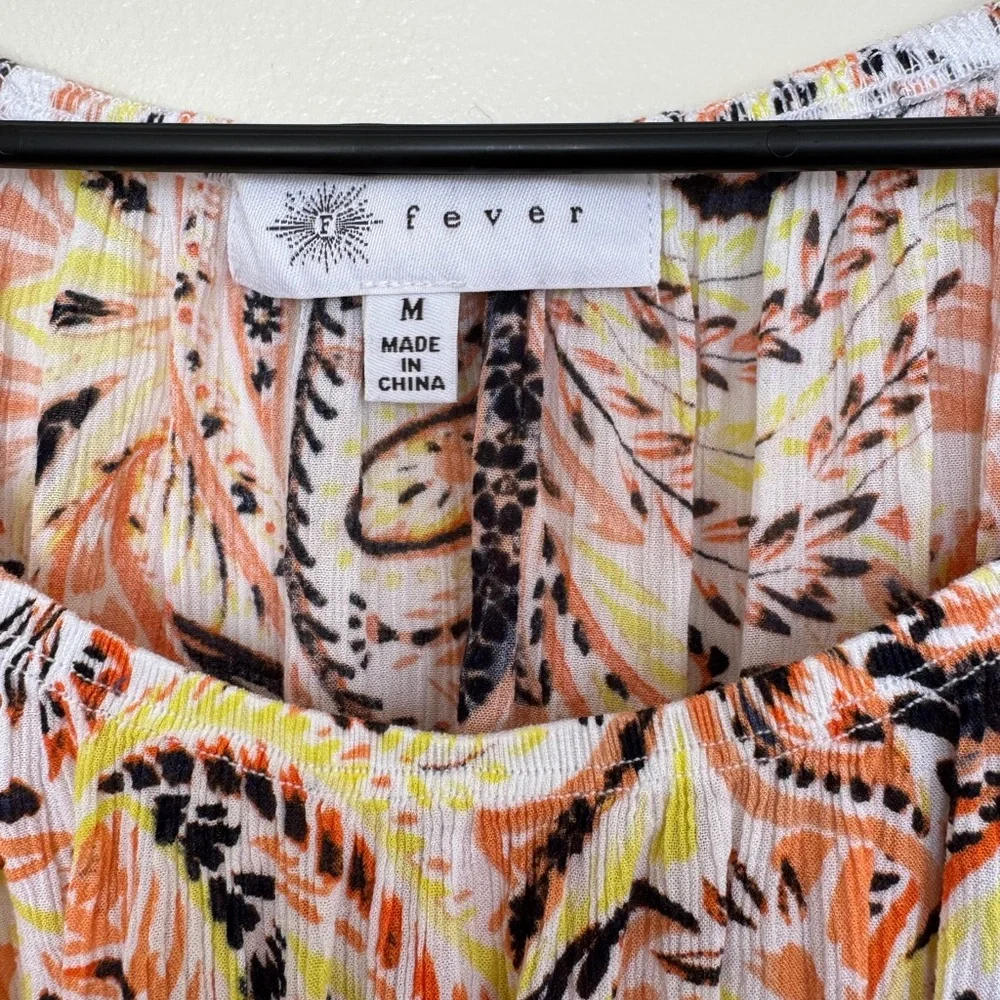 Fever Paisley Blouse Sz M Sulpher Yellow Multicolor On Off Shoulder Top Boho EUC - Picture 3 of 6